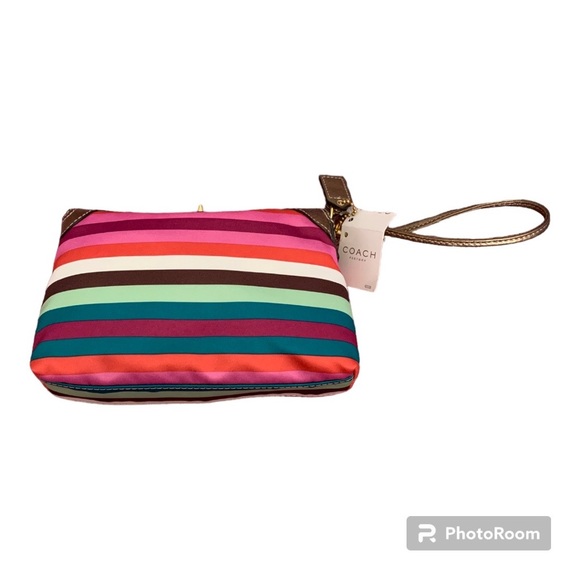 Coach large silk multi color stripe wristlet - Picture 2 of 5